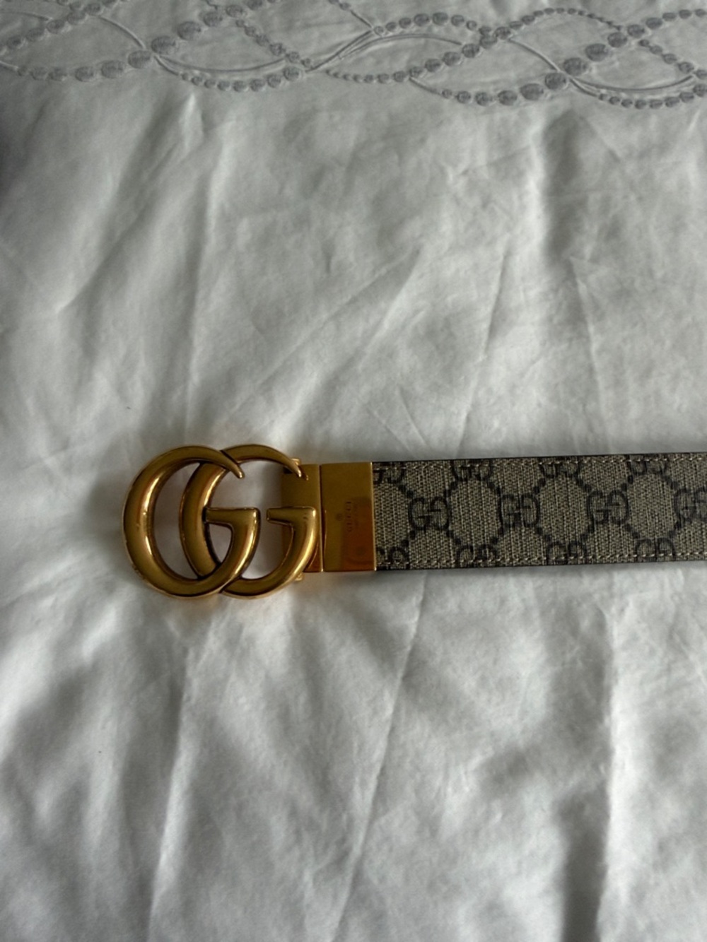 Gucci Brown GG Monogram Belt with Gold Double G Buckle - Picture 2 of 4